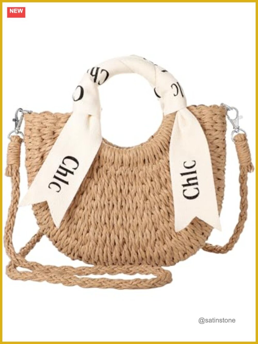 Cute Woven Straw Shoulder Bag with Drawstring Closure Handbag
